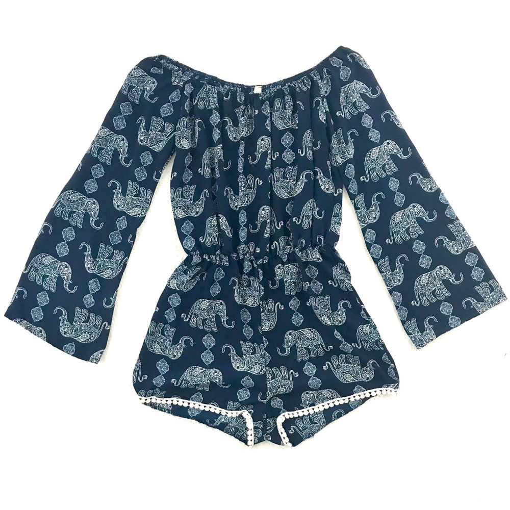 Jesse & J Off-The-Shoulder Elephant Print Romper